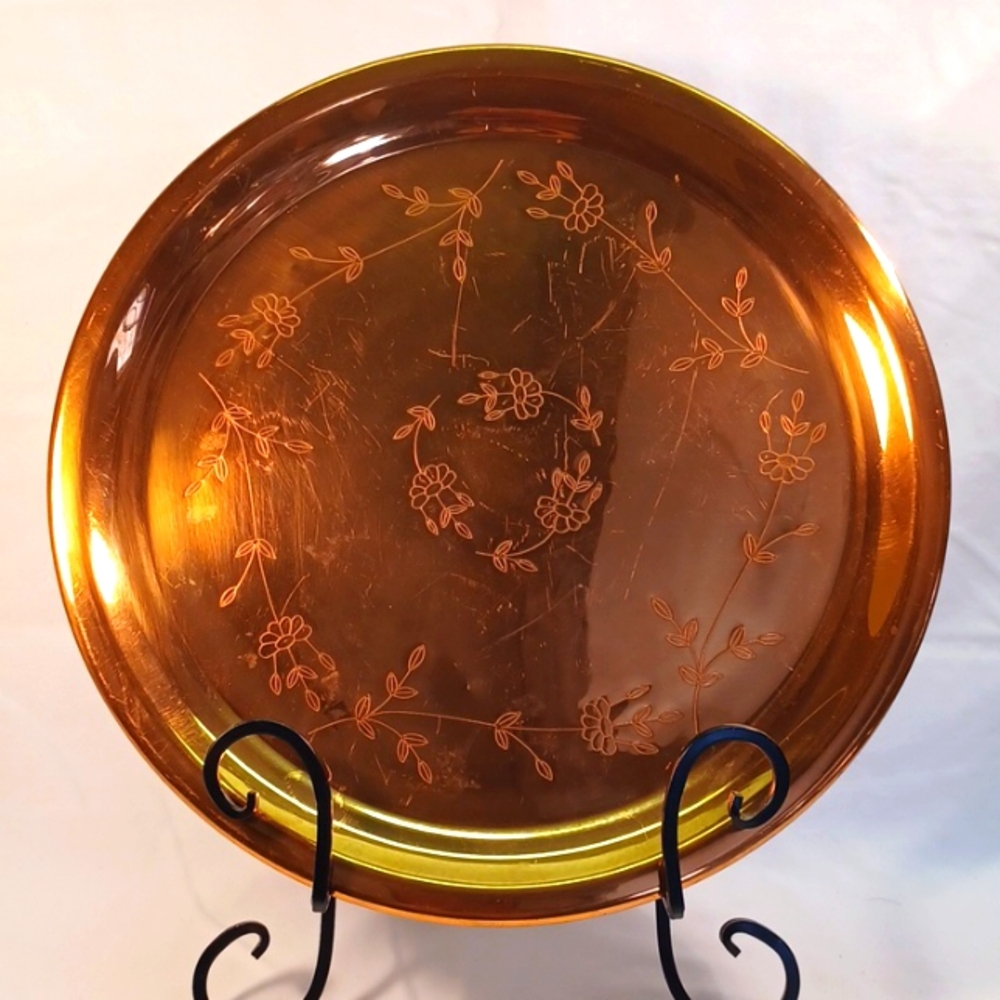 Vintage Princess House Copper Etched Floral Tray